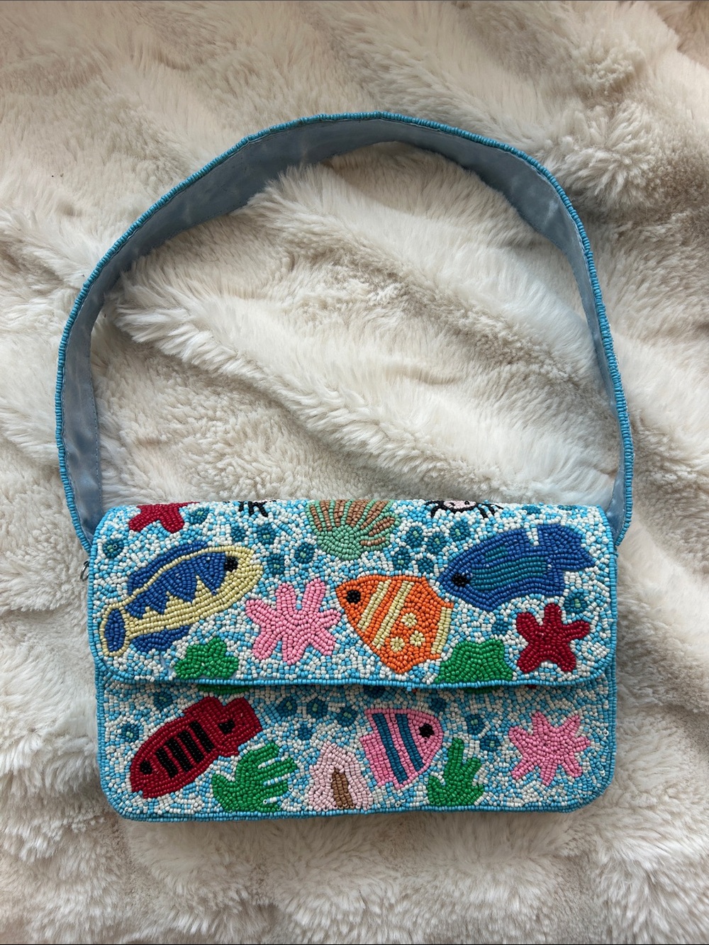 Beaded Tropical Fish Shoulder Bag - Multicolor